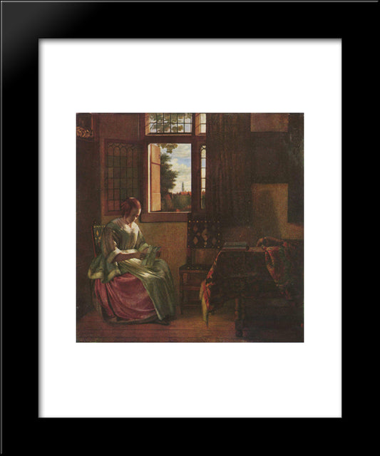 Woman Reading A Letter 20x24 Black Modern Wood Framed Art Print Poster by Hooch, Pieter de