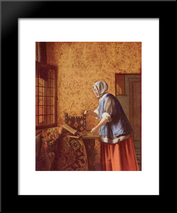 Woman Weighing Gold Coins 20x24 Black Modern Wood Framed Art Print Poster by Hooch, Pieter de