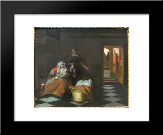 Woman With A Child And A Maid In An Interior 20x24 Black Modern Wood Framed Art Print Poster by Hooch, Pieter de