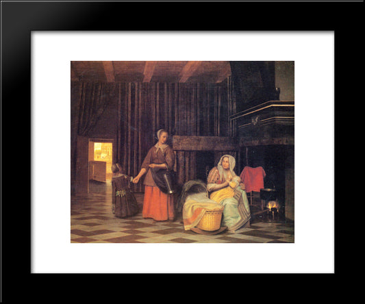 Woman With Infant, Serving Maid With Child 20x24 Black Modern Wood Framed Art Print Poster by Hooch, Pieter de