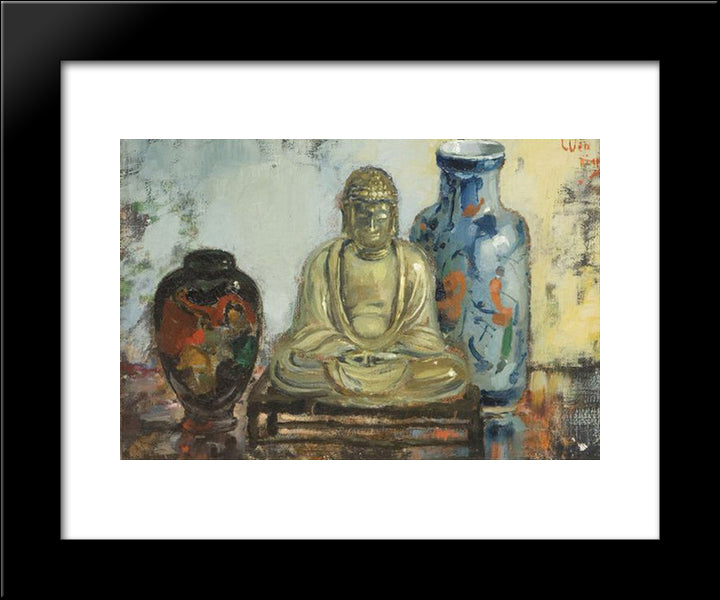 Buddha With Two Vases 20x24 Black Modern Wood Framed Art Print Poster by Wenning, Pieter