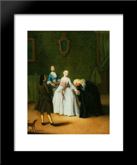 A Nobleman Kissing Lady'S Hand 20x24 Black Modern Wood Framed Art Print Poster by Longhi, Pietro