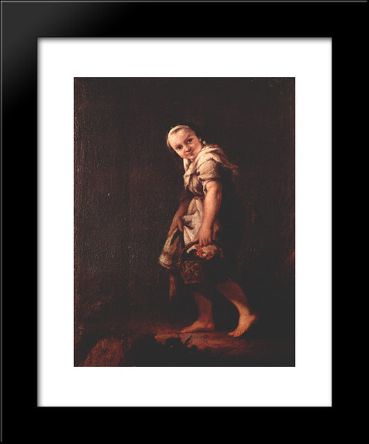 A Shepherd Girl With A Basket 20x24 Black Modern Wood Framed Art Print Poster by Longhi, Pietro