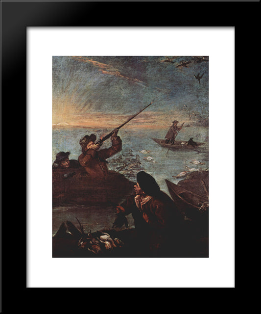 Hunters Shooting At Ducks 20x24 Black Modern Wood Framed Art Print Poster by Longhi, Pietro