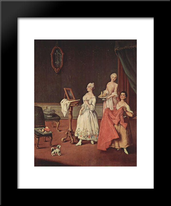 Lady At Her Toilette 20x24 Black Modern Wood Framed Art Print Poster by Longhi, Pietro