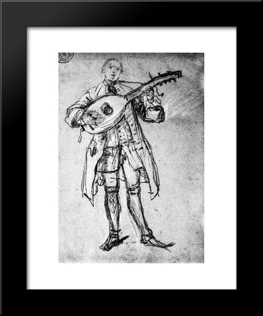 Lute Player 20x24 Black Modern Wood Framed Art Print Poster by Longhi, Pietro