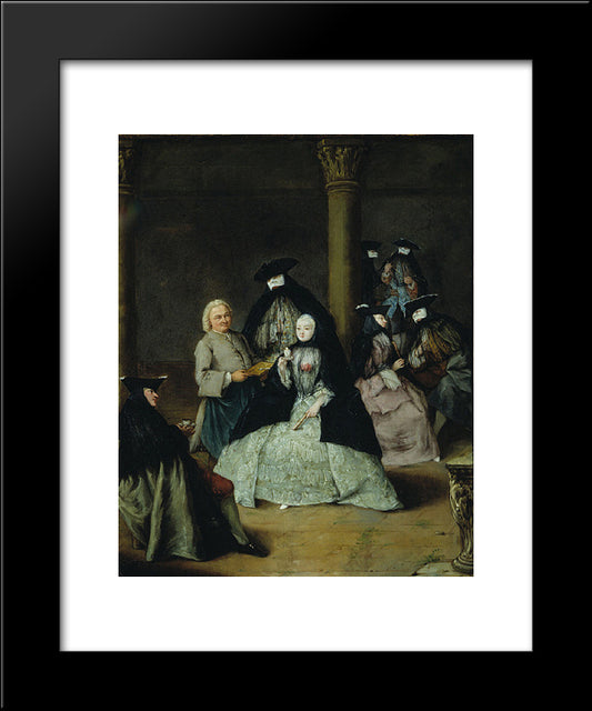 Masked Party In A Courtyard 20x24 Black Modern Wood Framed Art Print Poster by Longhi, Pietro