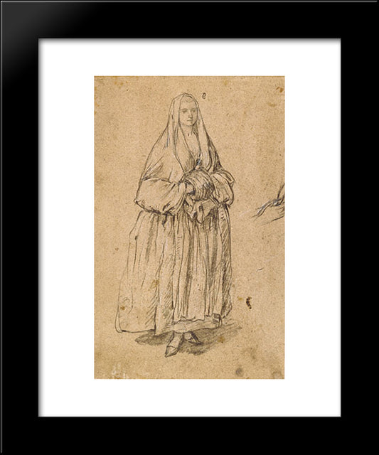 Standing Woman Holding A Muff Facing Right 20x24 Black Modern Wood Framed Art Print Poster by Longhi, Pietro