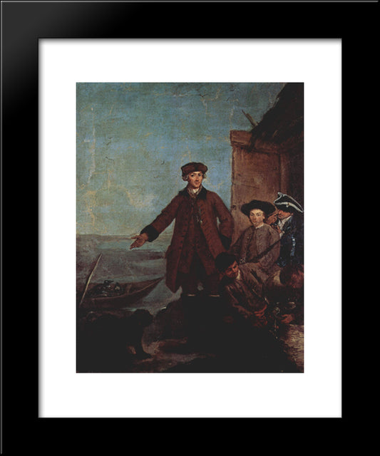 The Awakening For Hunting 20x24 Black Modern Wood Framed Art Print Poster by Longhi, Pietro