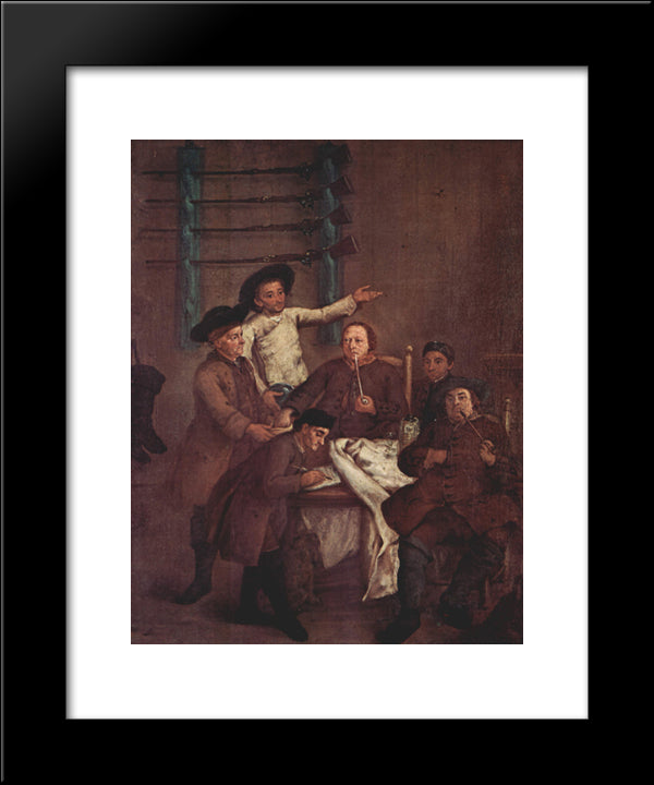 The Hunters Drawing Numbers 20x24 Black Modern Wood Framed Art Print Poster by Longhi, Pietro