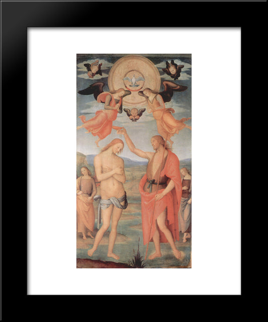 Altarpiece Of St. Augustine - Scene Baptism Of Christ 20x24 Black Modern Wood Framed Art Print Poster by Perugino, Pietro