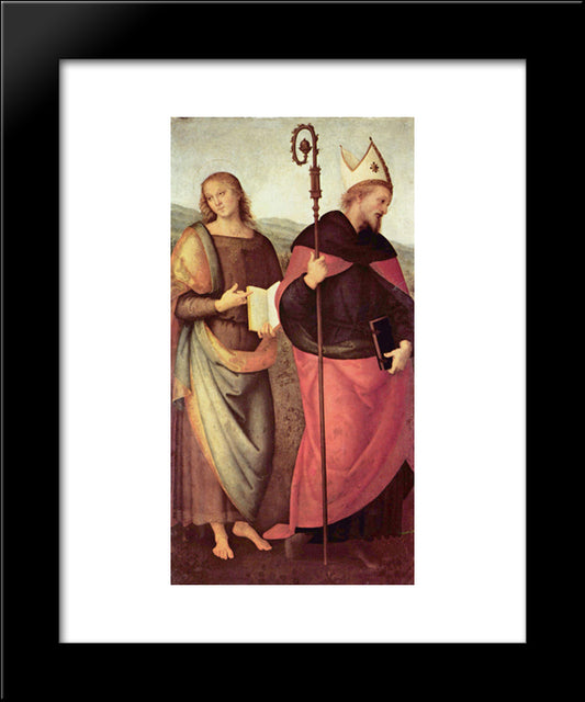 Altarpiece Of St. Augustine - Scene John The Tufer And The St. Augustine 20x24 Black Modern Wood Framed Art Print Poster by Perugino, Pietro