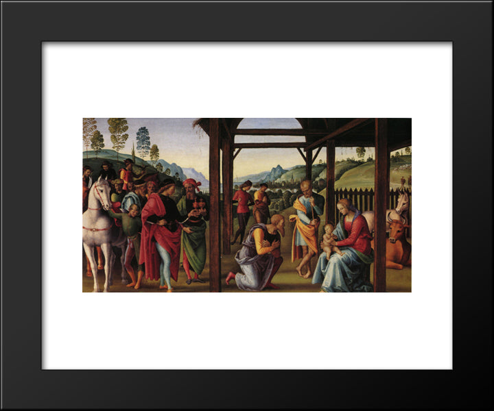 Altarpolyptychon, Predellatafel Scene Adoration Of The Magi 20x24 Black Modern Wood Framed Art Print Poster by Perugino, Pietro