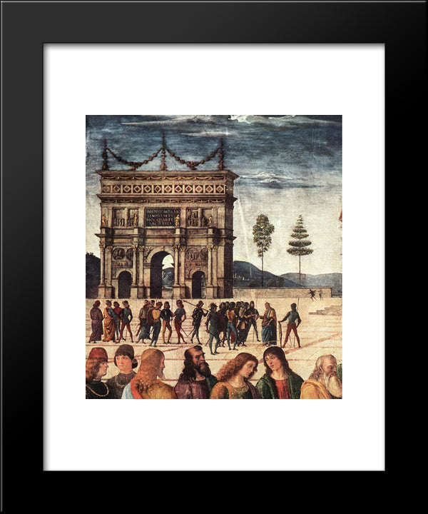 Christ Handing The Keys To St. Peter (Detail 2) 20x24 Black Modern Wood Framed Art Print Poster by Perugino, Pietro