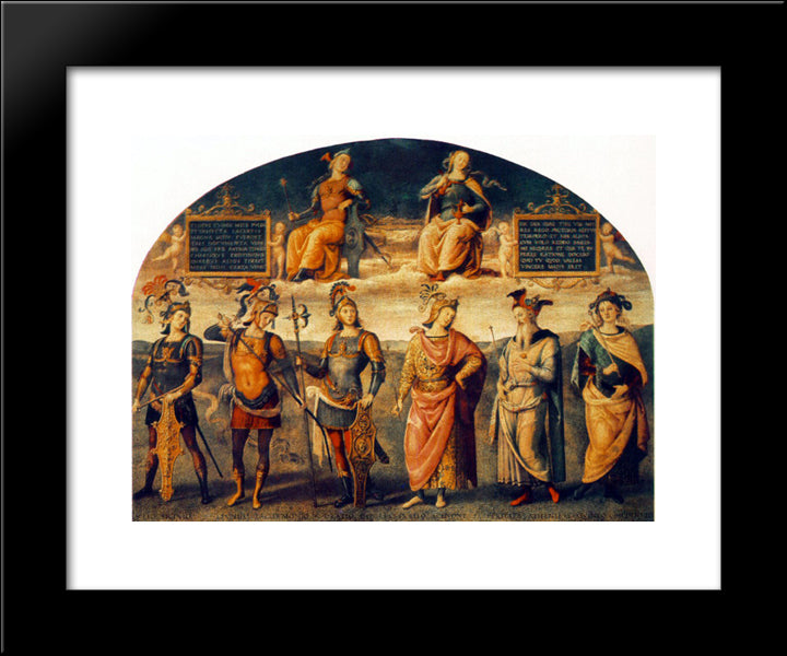 Fortitude And Temperance With Six Antique Heroes 20x24 Black Modern Wood Framed Art Print Poster by Perugino, Pietro