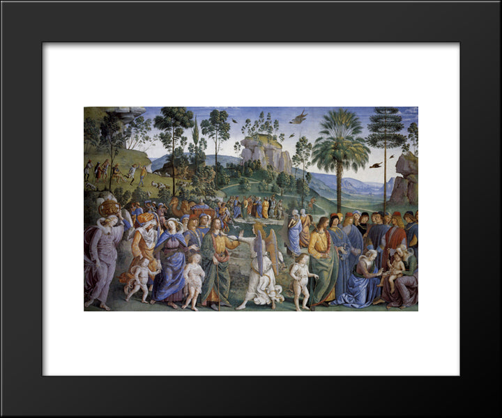 Journey Of Moses And Circumcision Of Her Second Child 20x24 Black Modern Wood Framed Art Print Poster by Perugino, Pietro