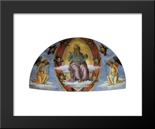 Lord In Glory With Angels. Annunciation 20x24 Black Modern Wood Framed Art Print Poster by Perugino, Pietro