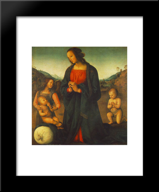 Madonna, An Angel And Little St. John Adoring The Child 20x24 Black Modern Wood Framed Art Print Poster by Perugino, Pietro