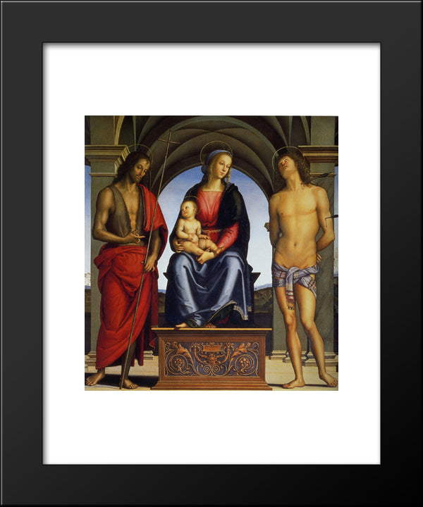 Madonna And Child With St. John The Baptist And St. Sebastian 20x24 Black Modern Wood Framed Art Print Poster by Perugino, Pietro