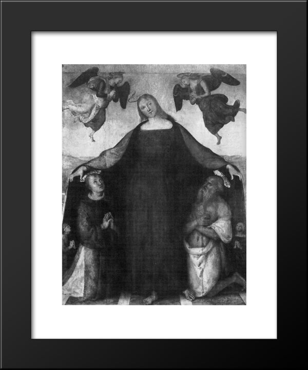 Madonna Of Mercy With The Saints And Stephen Jerome 20x24 Black Modern Wood Framed Art Print Poster by Perugino, Pietro