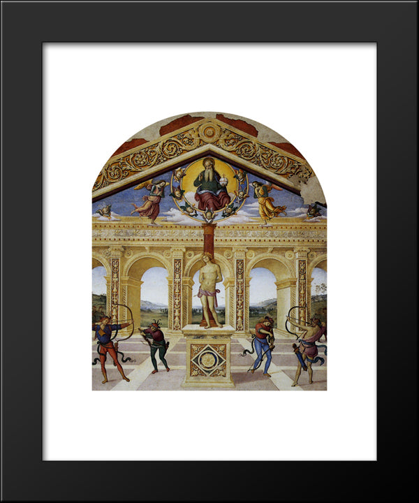 Martyrdom Of St. Sebastian 20x24 Black Modern Wood Framed Art Print Poster by Perugino, Pietro