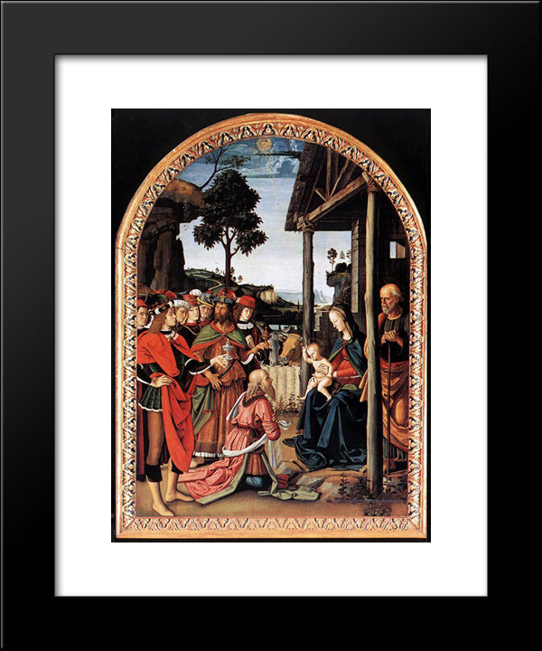 Moses'S Journey Into Egypt And The Circumcision Of His Son Eliezer (Detail) 20x24 Black Modern Wood Framed Art Print Poster by Perugino, Pietro