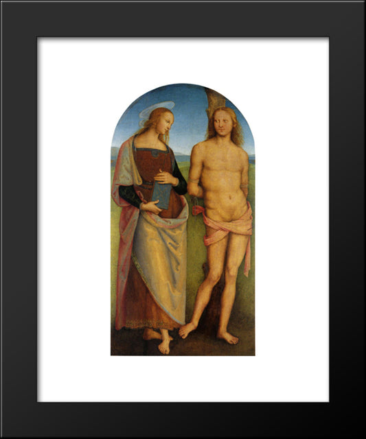 Pala Di Sant Agostino (Sant Irene And St. Sebastian) 20x24 Black Modern Wood Framed Art Print Poster by Perugino, Pietro