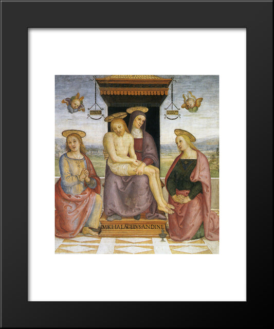 Pieta Between St. John And Mary Magdalene 20x24 Black Modern Wood Framed Art Print Poster by Perugino, Pietro