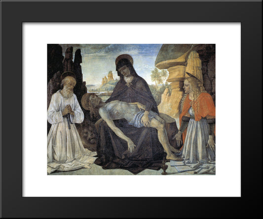 Pieta With St. Jerome And Santa Maria Magdalena 20x24 Black Modern Wood Framed Art Print Poster by Perugino, Pietro