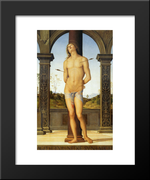 St. Sebastian Tied To A Column 20x24 Black Modern Wood Framed Art Print Poster by Perugino, Pietro
