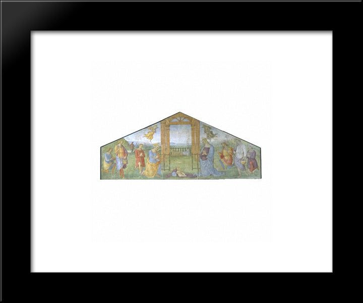 The Nativity Of The Virgin. St. Joseph And The Shepherds Adoring The Infant Christ 20x24 Black Modern Wood Framed Art Print Poster by Perugino, Pietro