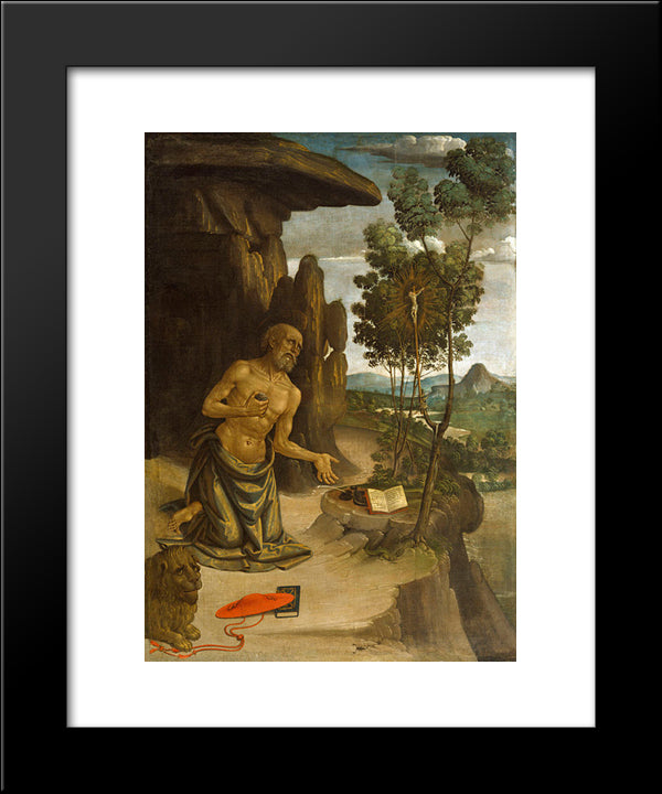 Saint Jerome In The Wilderness 20x24 Black Modern Wood Framed Art Print Poster by Pinturicchio