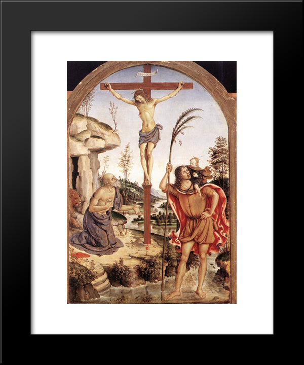 The Crucifixion With Sts. Jerome And Christopher 20x24 Black Modern Wood Framed Art Print Poster by Pinturicchio