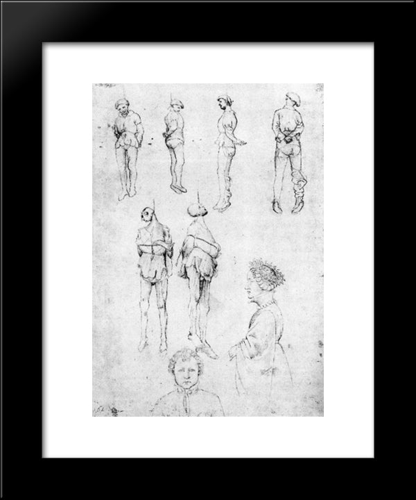 Hanged Men And Two Portraits 20x24 Black Modern Wood Framed Art Print Poster by Pisanello