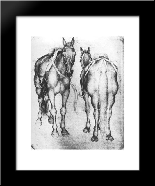 Horses 20x24 Black Modern Wood Framed Art Print Poster by Pisanello