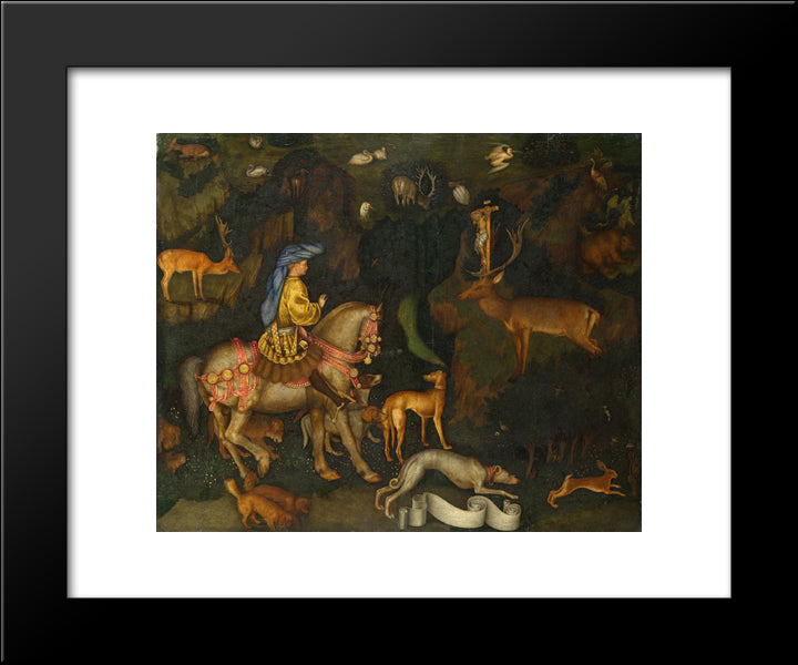 The Vision Of Saint Eustace 20x24 Black Modern Wood Framed Art Print Poster by Pisanello