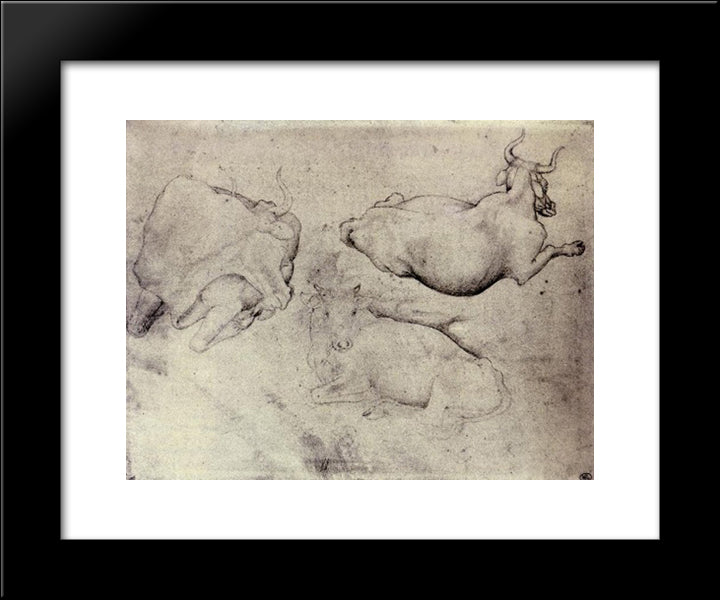 Three Cows 20x24 Black Modern Wood Framed Art Print Poster by Pisanello