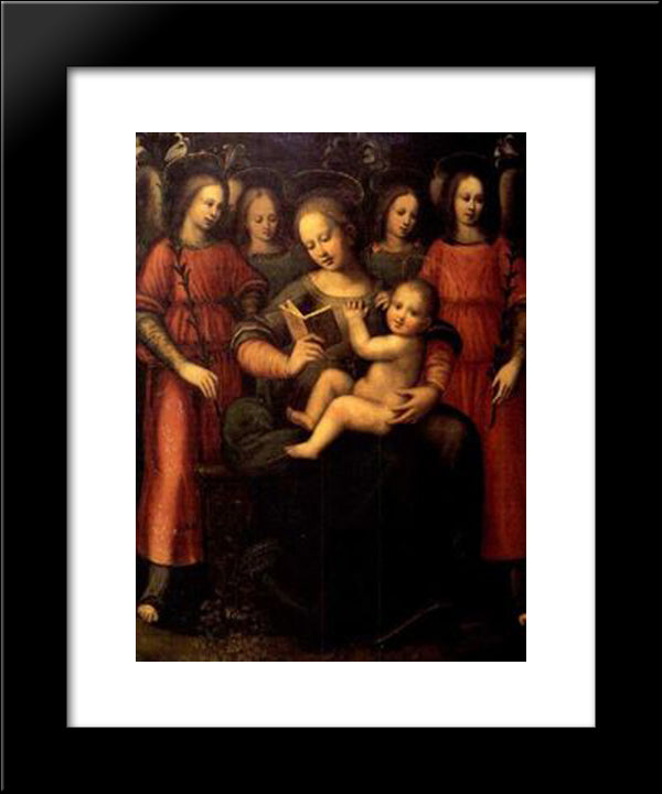 Madonna With Child And Four Angels 20x24 Black Modern Wood Framed Art Print Poster by Nelli, Plautilla