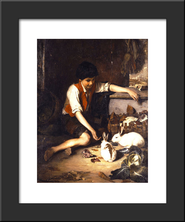 Childs With Rabbits 20x24 Black Modern Wood Framed Art Print Poster by Lembesis, Polychronis