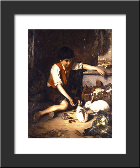 Childs With Rabbits 20x24 Black Modern Wood Framed Art Print Poster by Lembesis, Polychronis