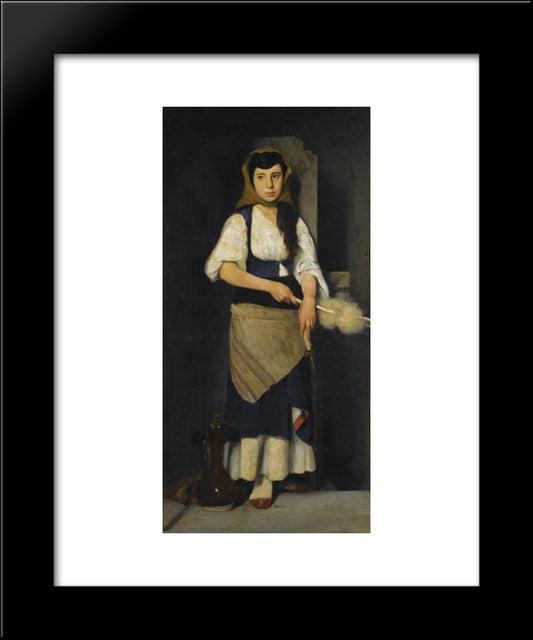 Girl With Distaff And Spindle 20x24 Black Modern Wood Framed Art Print Poster by Lembesis, Polychronis