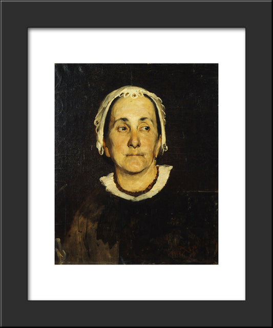 Portrait Of Lady Wearing White Cap 20x24 Black Modern Wood Framed Art Print Poster by Lembesis, Polychronis