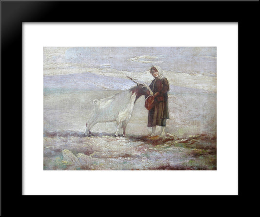 The Girl And The Goat 20x24 Black Modern Wood Framed Art Print Poster by Lembesis, Polychronis