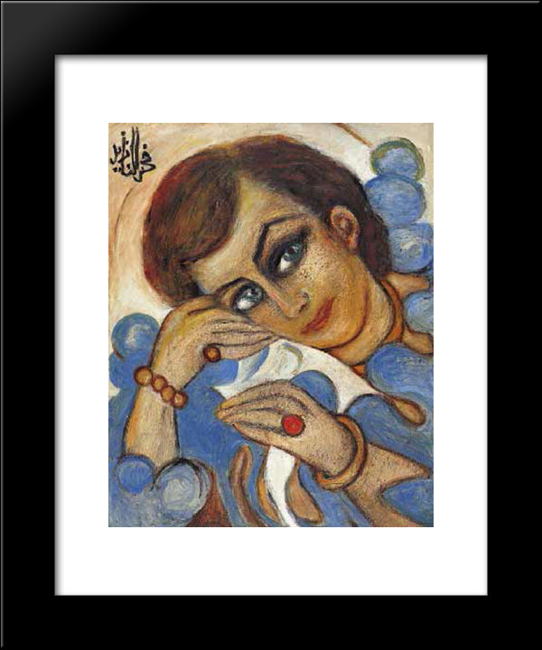 Lady In Blue 20x24 Black Modern Wood Framed Art Print Poster by Zeid, Princess Fahrelnissa
