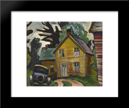 Farmhouse And Car 20x24 Black Modern Wood Framed Art Print Poster by Heward, Prudence