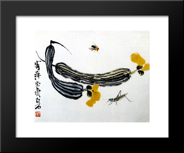 Long Melons 20x24 Black Modern Wood Framed Art Print Poster by Qi Baishi
