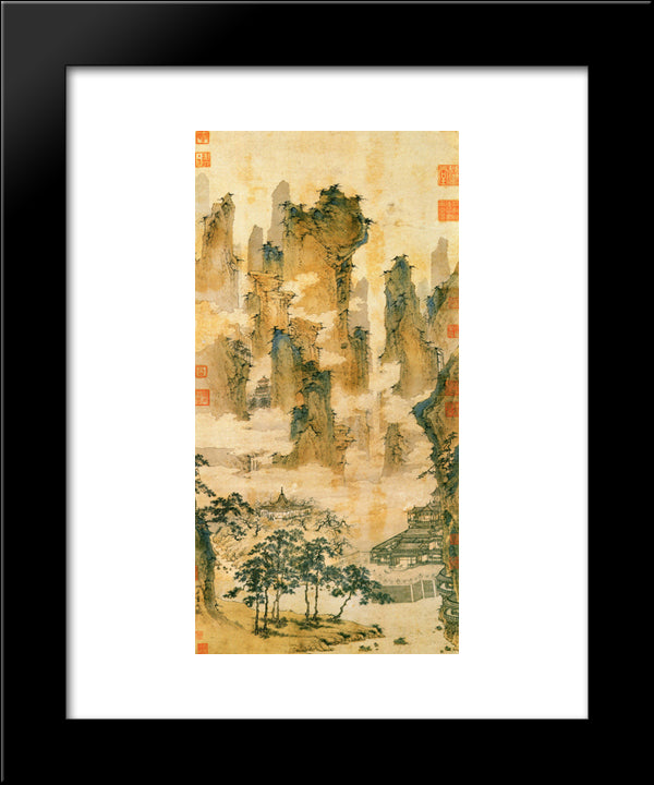 Pavilions In The Mountains Of The Immortals 20x24 Black Modern Wood Framed Art Print Poster by Qiu Ying