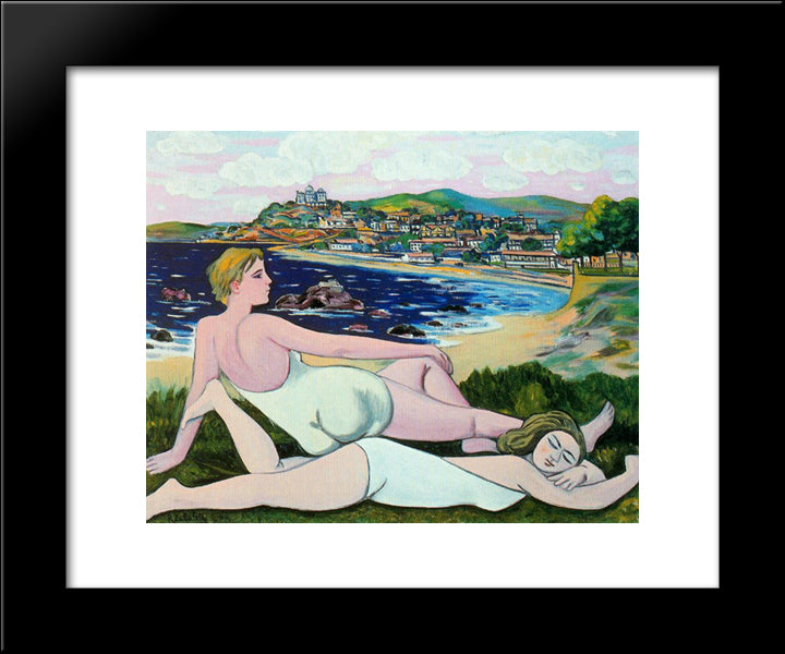 Bathers On The Beach In Santander 20x24 Black Modern Wood Framed Art Print Poster by Zabaleta, Rafael