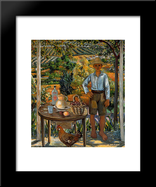 Boy With Chicken 20x24 Black Modern Wood Framed Art Print Poster by Zabaleta, Rafael