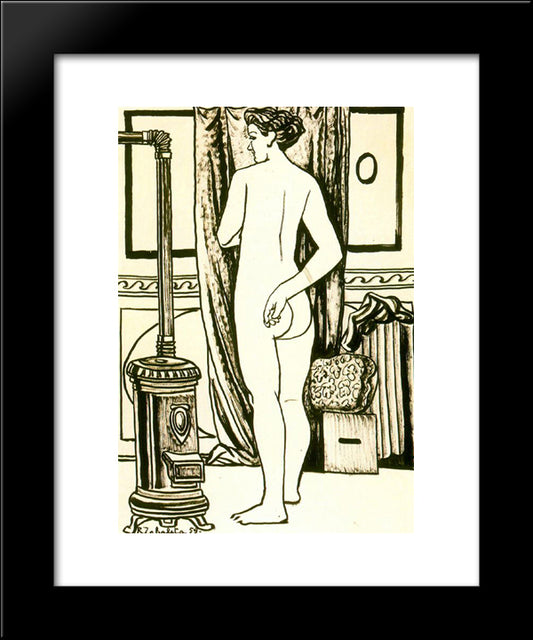 Female Nude From Back With Stove 20x24 Black Modern Wood Framed Art Print Poster by Zabaleta, Rafael